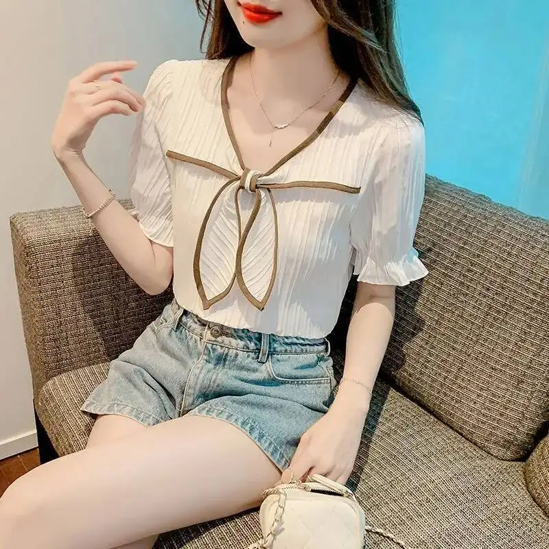 

Женская короткая блузка S, новый летний модный шифоновый топ с объемными рукавами