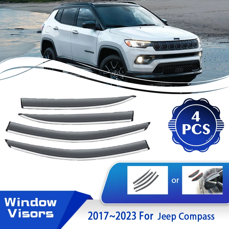 For Jeep Compass MP/552 2 II 2017~2023 Sun Visor Deflectors Rain Proof Car Awnings Window Weathershields Shades Auto Accessories