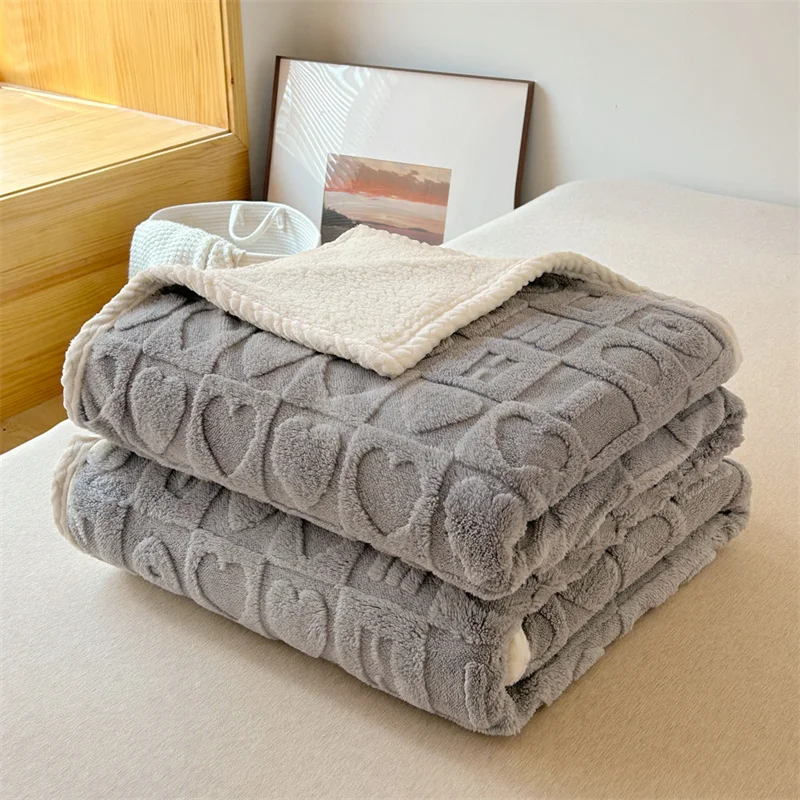 New winter thick Tafu velvet blanket, home four season nap blanket, lamb velvet heart blanket, flannel blanket