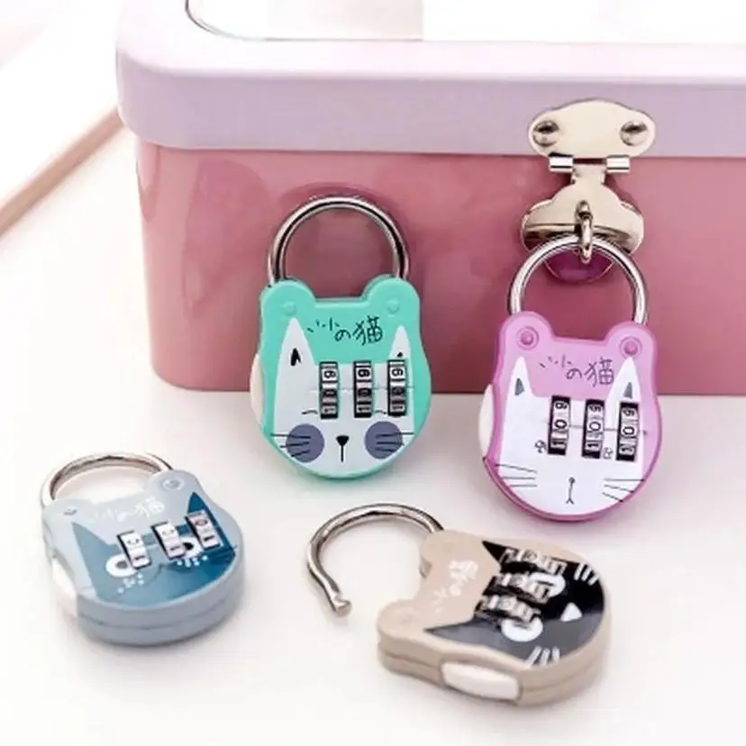 Mini Cat Combination Padlock Cute Cartoon Password Lock For Luggage Suitcase Backpack Bag Diary Notebook Travel Security Holder