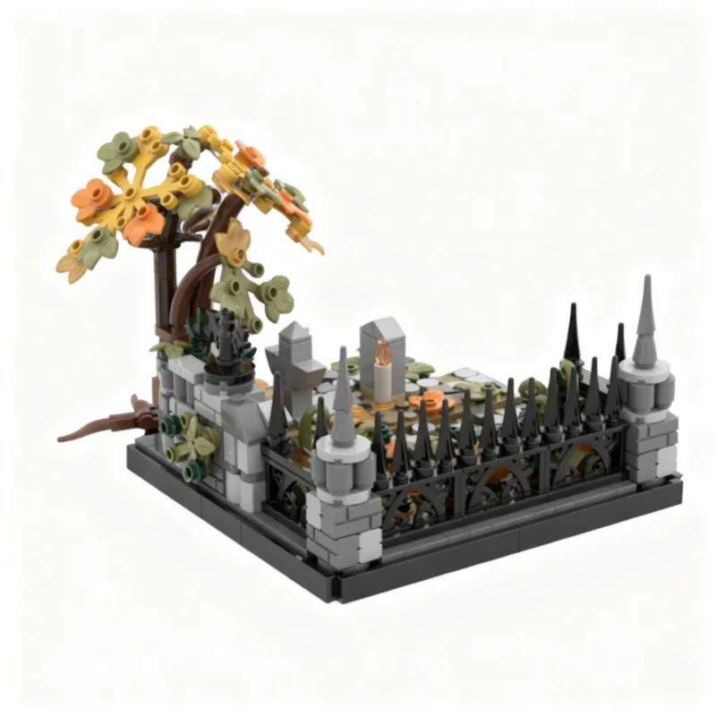 412pcs MOC Pumpkin Graveyard Halloween Diorama Seasonal Model Building Blocks Architecture Christmas Gifts Brick Toy Kids