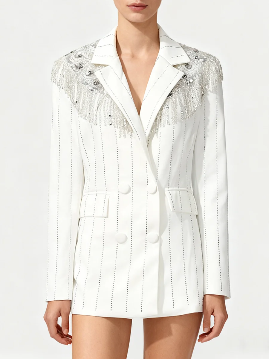 TWOTWINSTYLE التخسيس تقسم مخطط خندق بليزرات للنساء التلبيب طويلة الأكمام المرقعة شرابات موضة السترة الإناث جديد