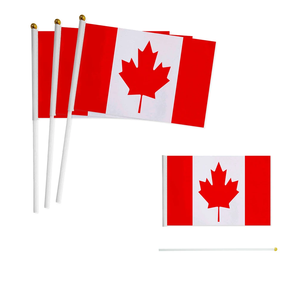 

Z-ONE FLAG 100pcs Canada Hand Waving hand Flag 14*21cm Canadian Small National Flags with Plastic Flagpoles