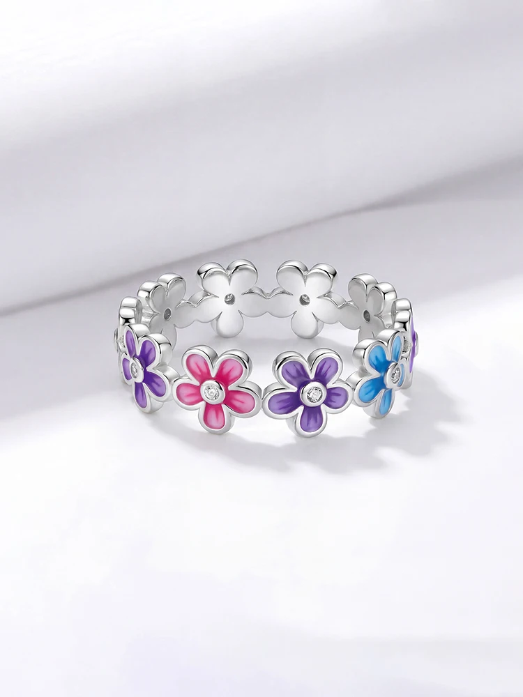 Ring aus 925er-Sterlingsilber mit bunten, romantischen Blumen für Frauen, Verlobung, Jahrestag, hochwertiger edler Schmuck – Detail 2