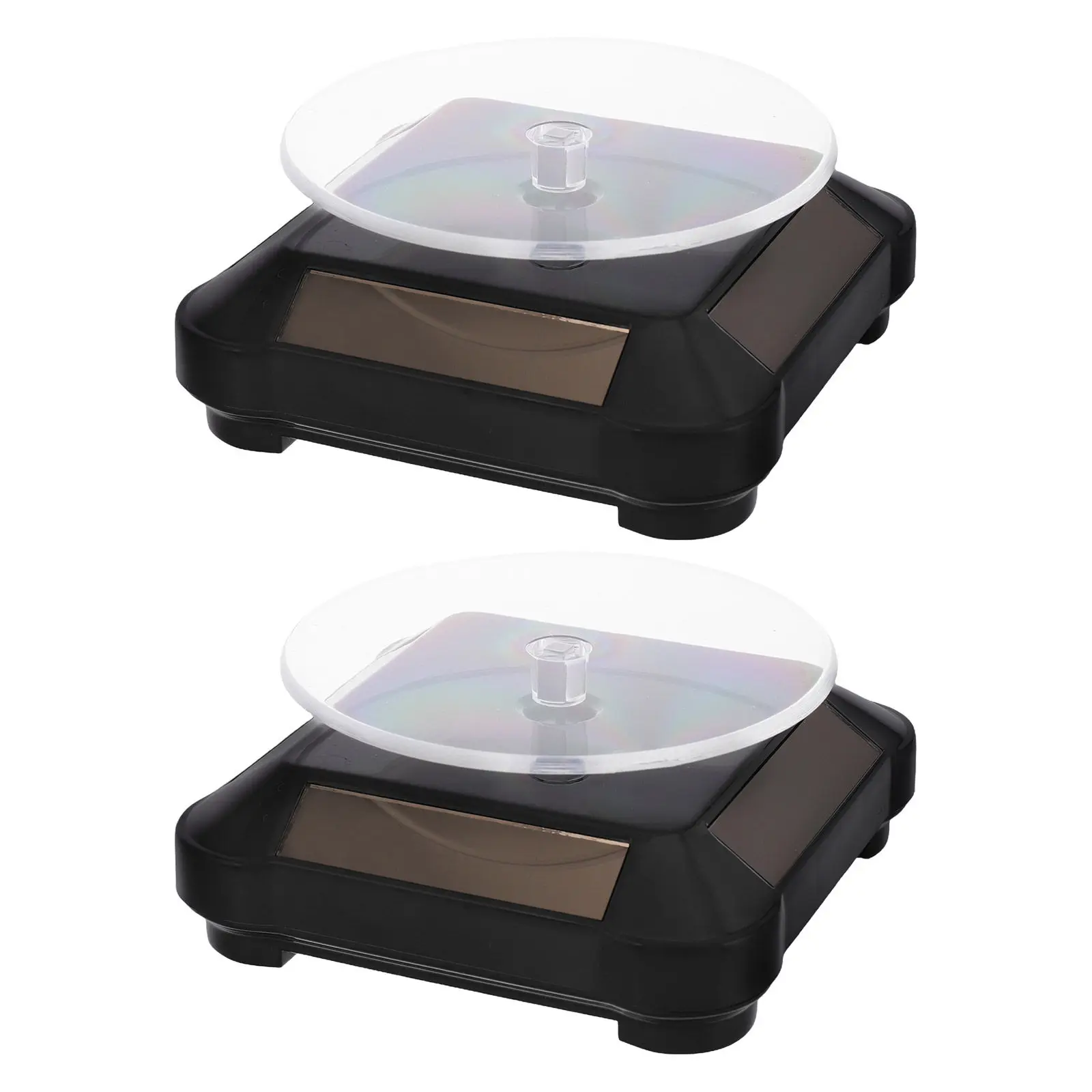 2Pcs Solar Powered Rotating Jewelry Display Auto Turntable for Necklaces Rings Bracelets Collectibles Exhibition