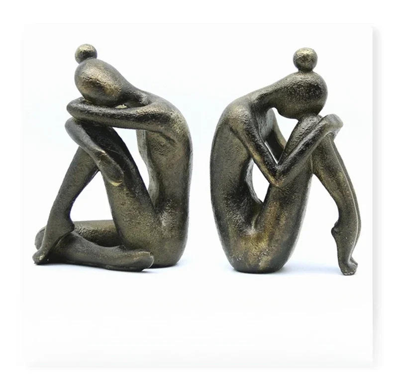 Thinking Statue Bookend Resin Sculpture for Study Desk & Entryway Decor Handmade Home Decor Gift Sculpture Bookend Shelf Decor