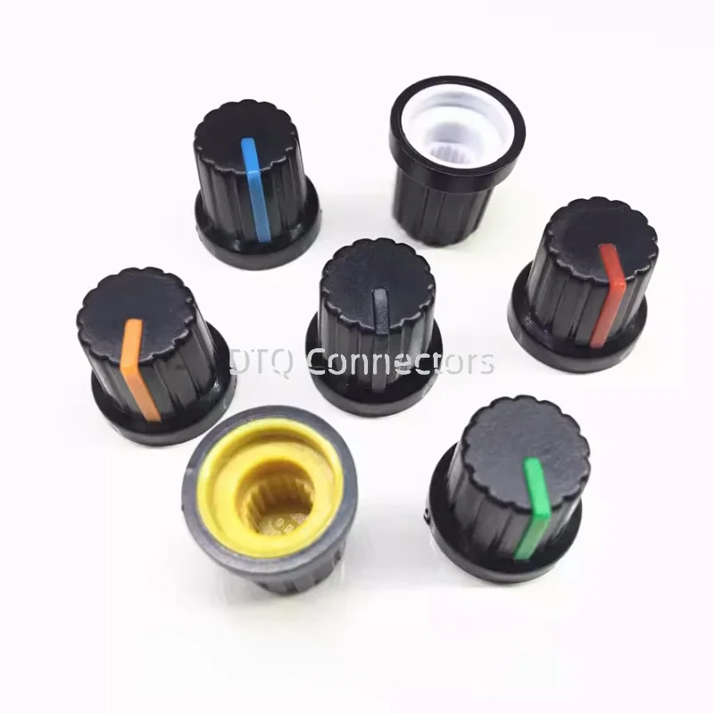 20Pcs 6mm Shaft Hole Dia Plastic Threaded Knurled Potentiometer Knobs Caps WH148