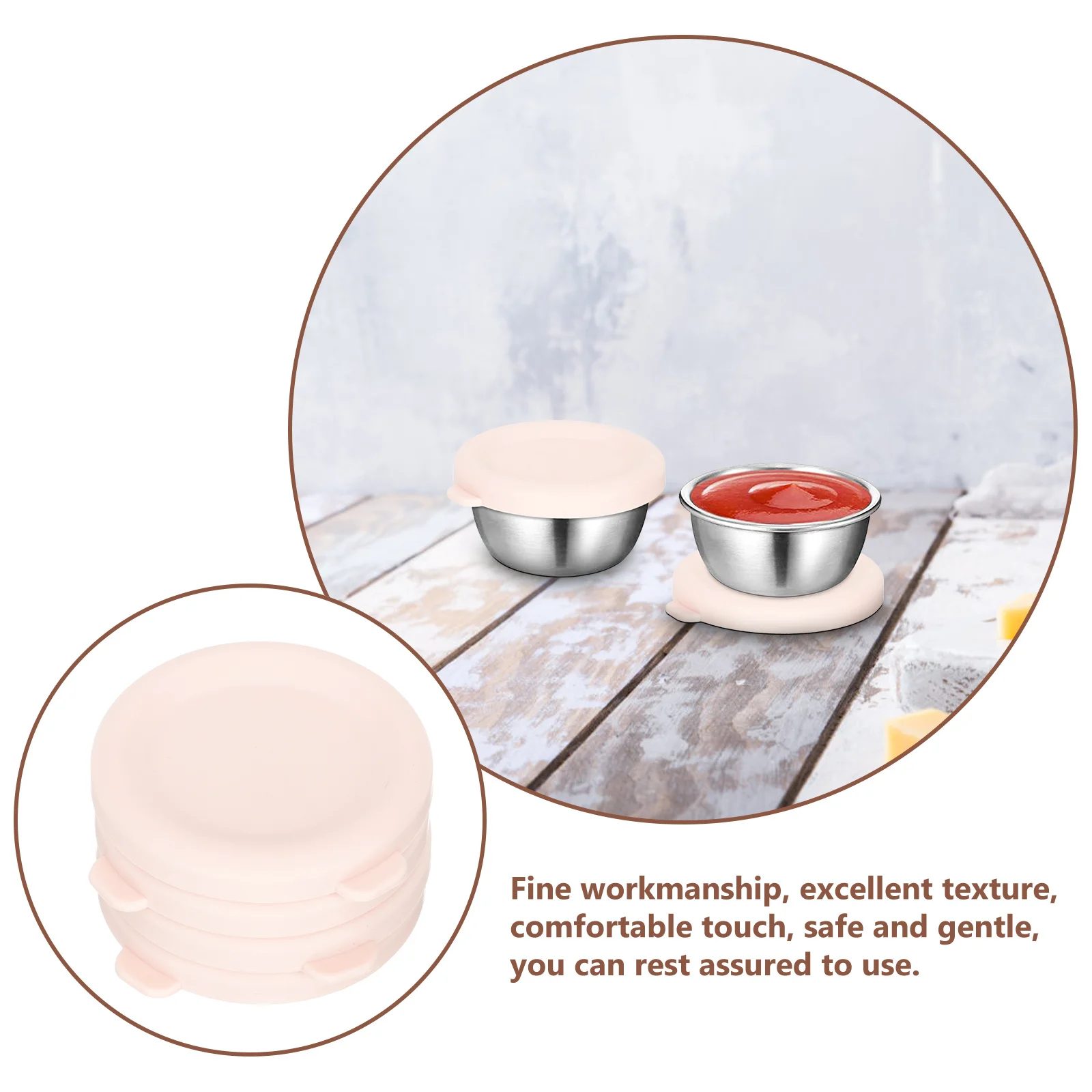 4 قطعة أكواب صلصة من الفولاذ المقاوم للصدأ أغطية وعاء غمس من السيليكون لتخزين بهارات المطبخ أغطية أطباق التوابل #4