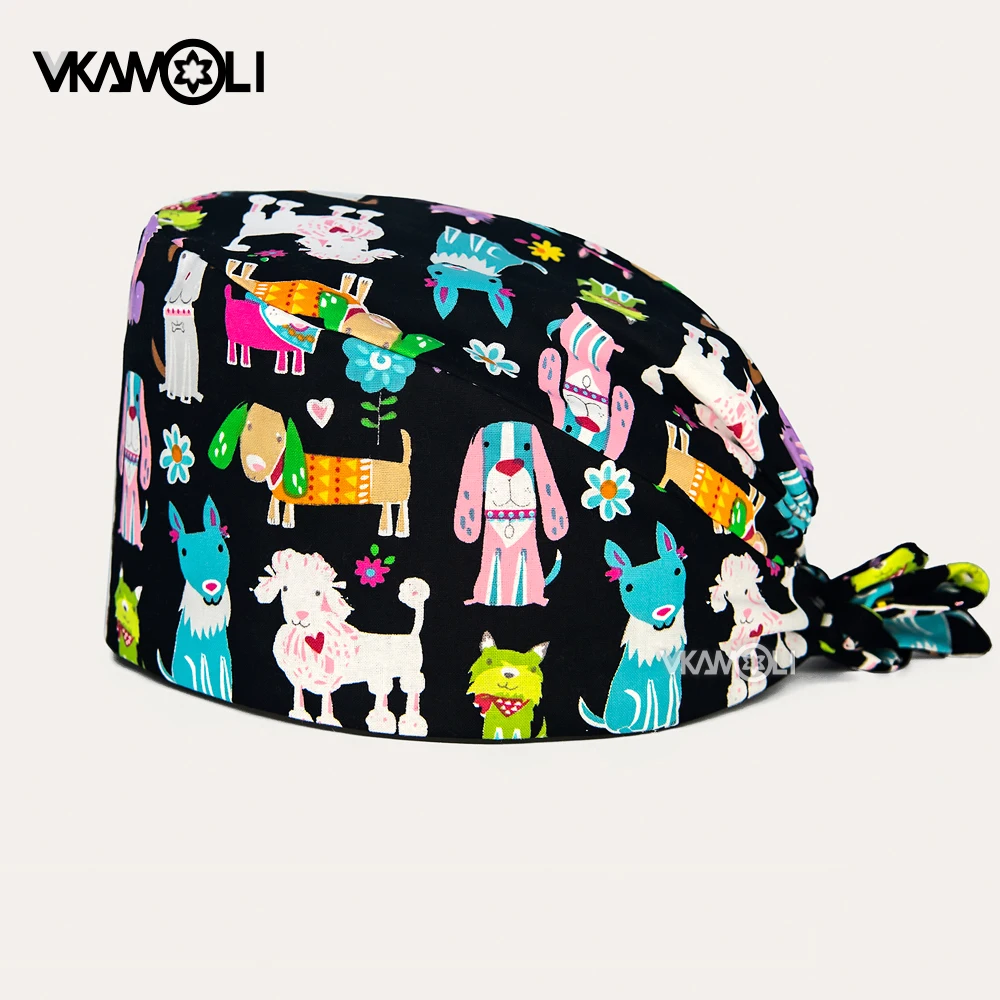 

Various cartoon animal prints Breathable Scrub Cap Unisex Health service Workers adjustable caps nursing hat