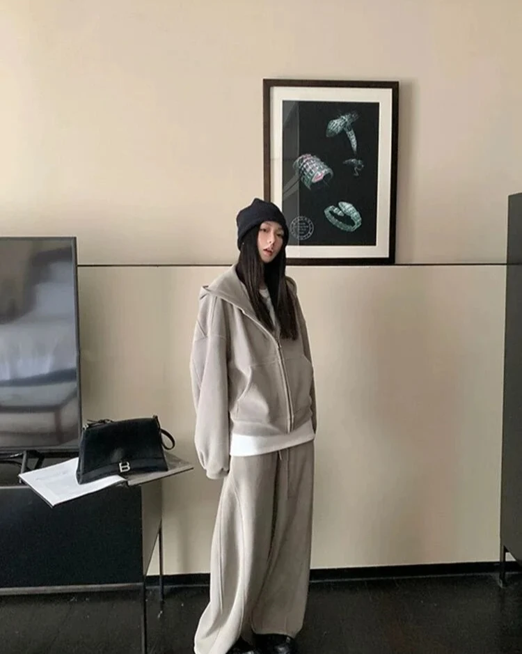 طقم ملابس رياضية كاجوال عصرية للنساء بنطال ذو قصة أرجل واسعة وسويت شيرت للتنحيف مكون من قطعتين #5