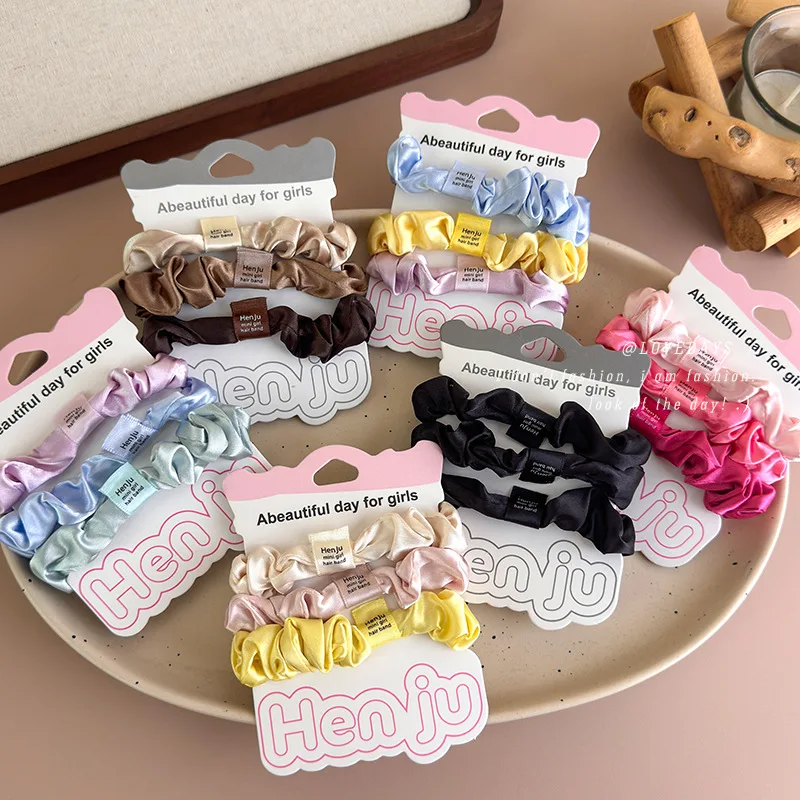 3pcs Sweet Color Small Intestine Hair Rope Satin Pleated Small Intestine Rope Versatile Tie Hair Rope Headband