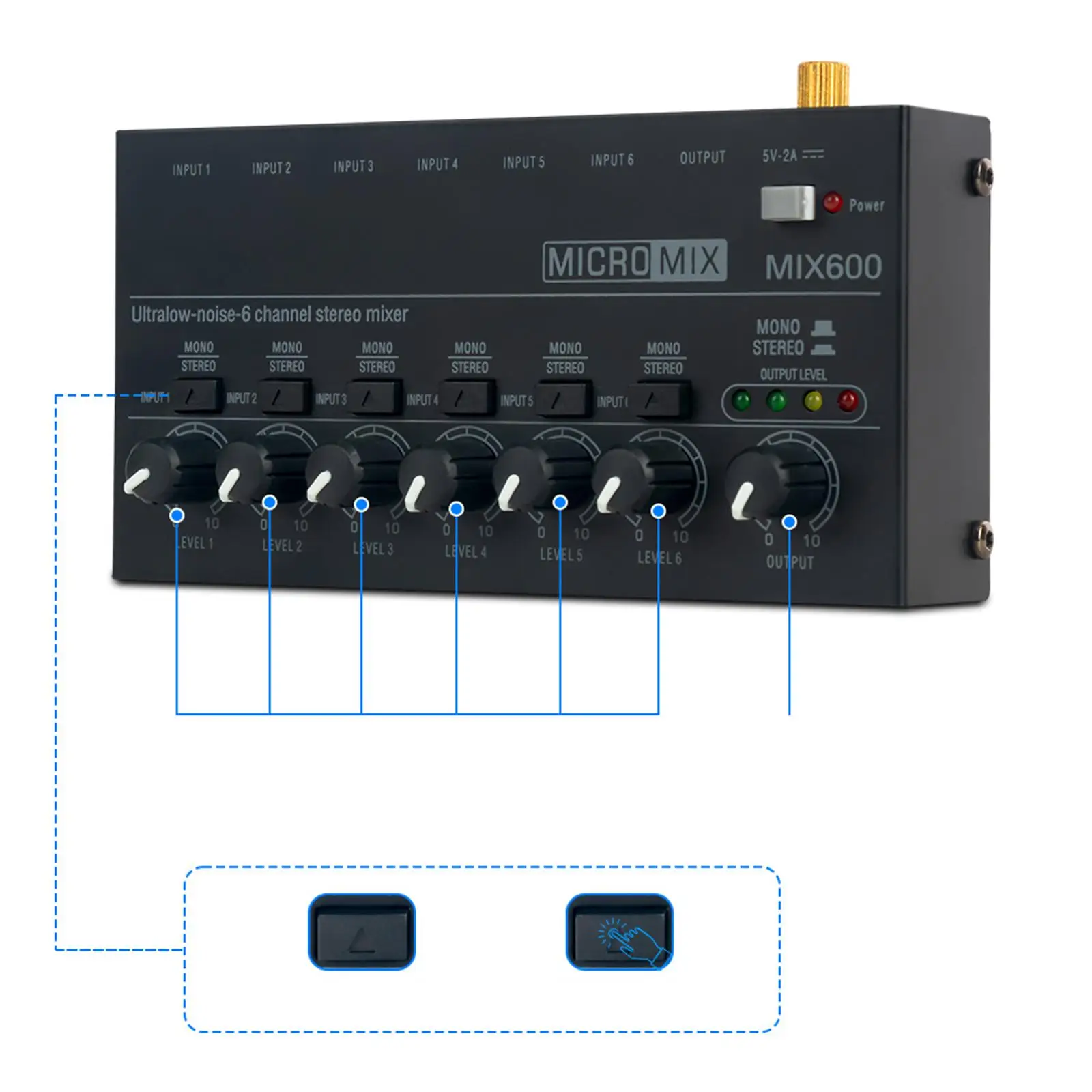 6 Channel Audio Mixer DC 5V for Guitars Microphones Small Clubs