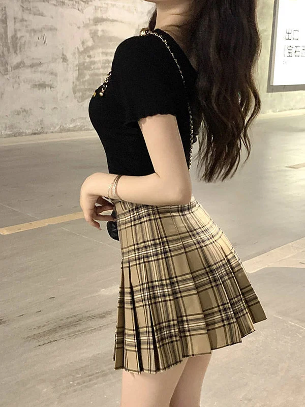 

Женская клетчатая юбка трапециевидной формы с высокой талией, корейская юбка, летняя коллекция, клетчатая юбка с высокой талией