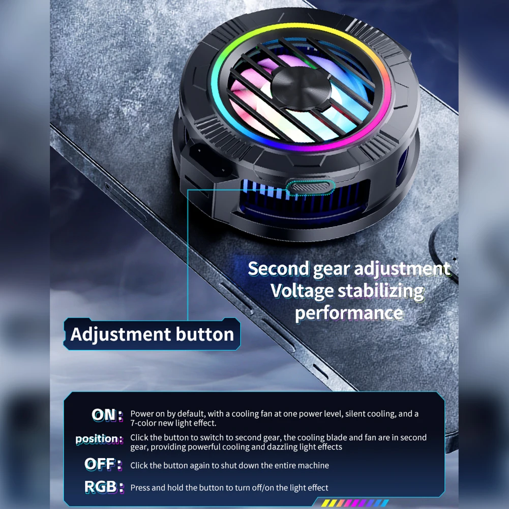 Охладитель для сотового телефона, цветное освещение, магнитный радиатор с 3 положениями, регулируемый охлаждающий вентилятор, полупроводниковый радиатор для сотового телефона