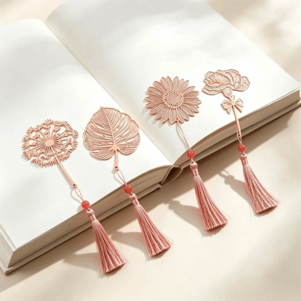 Leaf Metal Hollow Bookmark Elegant Sunflower Pattern Hollow Tassel Book Markers Fashion Creative Chinese Style Bookmark