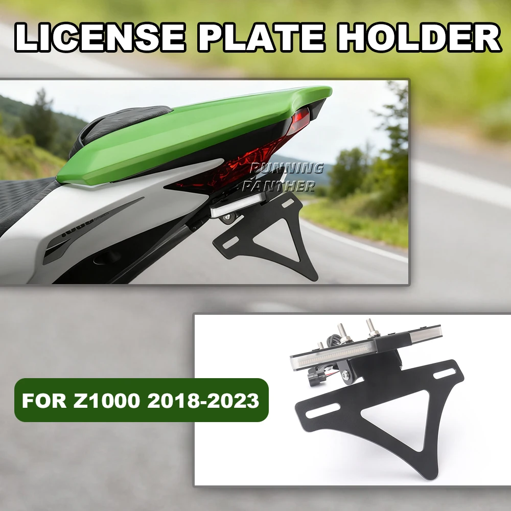 

FOR Kawasaki Z1000 2018 - 2023 motorcycle license plate holder integrated with turn signal integrated Short tail