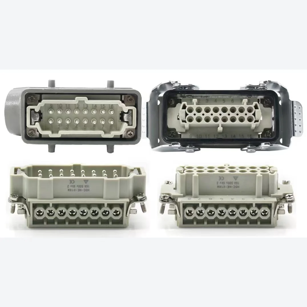 Rectangular Heavy Duty Connector HDC-HE4 6 10 16 20 24 32 48 Core Pin 16A Waterproof Aviation Plug  Top  And Side Line Connector