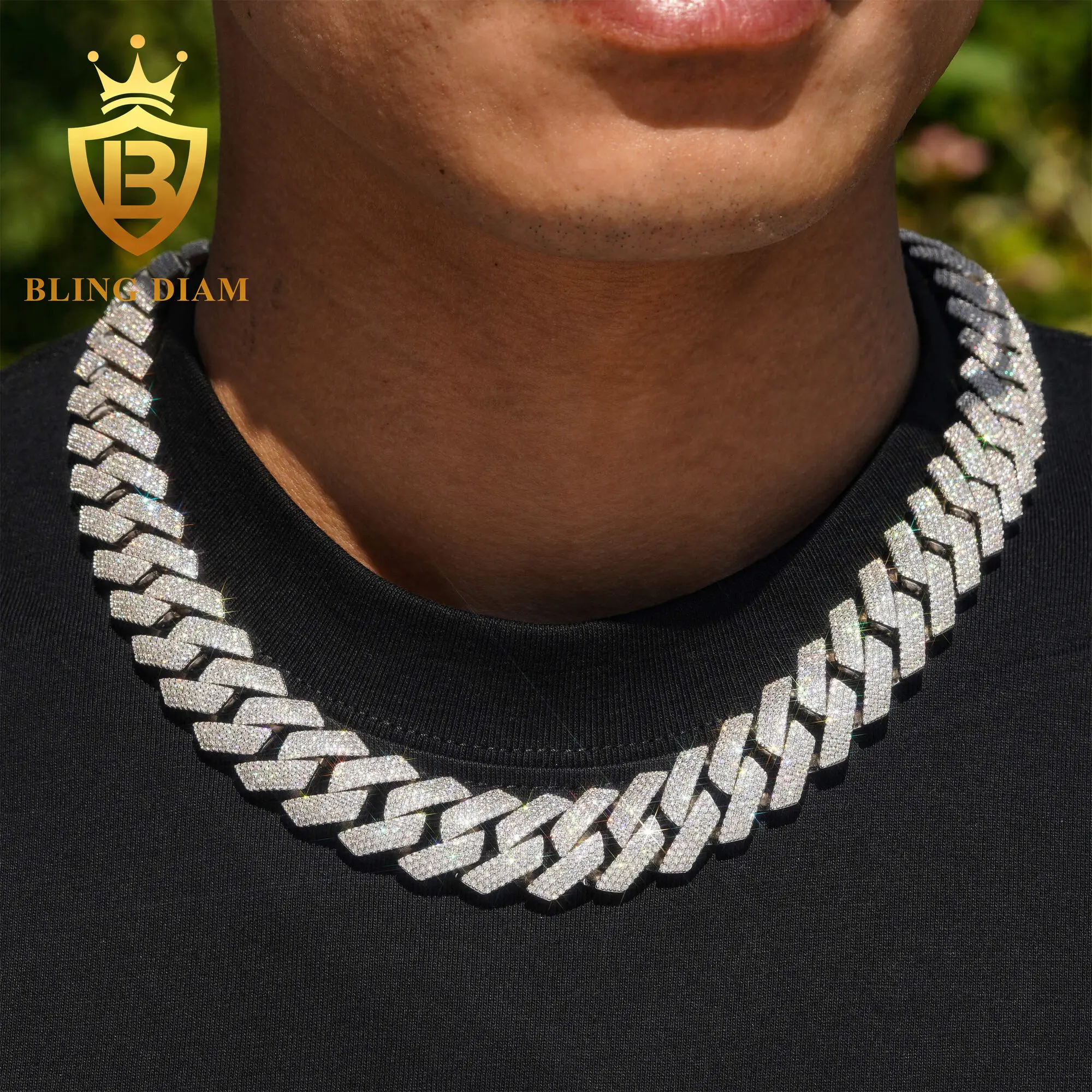 Hip Hop Jewelry Miami Cuban Link Chain for Men18mm Width Moissanite Cuban Chain Necklace 4 Row Iced Out Hip Hop Cuban Chain