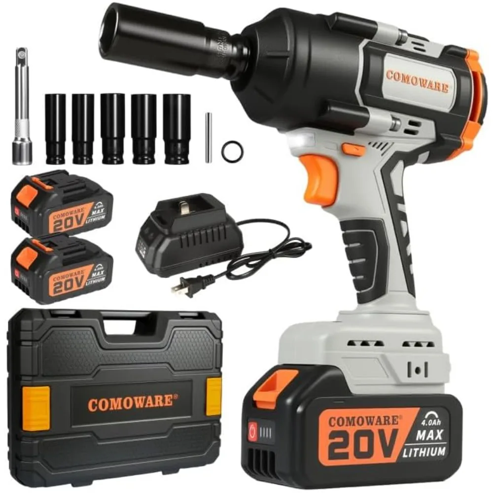 

Cordless Impact Wrench 1/2 Inch, 1000N.m (780Ft-lbs) High Torque 20V Brushless Power Impact Driver Kit for Automotive DIY, 4.0A