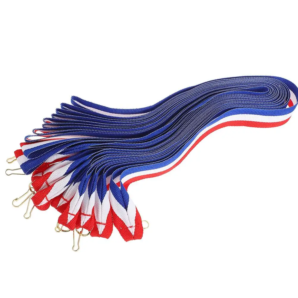 

30 Pcs Red White Hook Medal Ribbons Custom Length Snap Clip Lanyards Sports Event Award Neck Strips For Students