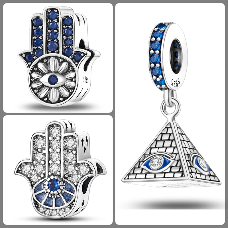 3-teiliges 925 Sterling Silber Hamsa Hand Böser Blick Charm-Set Glücksbringende Blaue Augen-Perlen DIY Armband Halskette Geschenk für Frauen – Detail 9