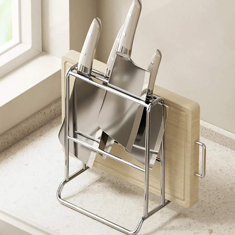 Rak Organizer Piring Baja Tahan Karat Tempat Tutup Panci Rak Penyimpanan Papan Pemotong Modern Tugas Berat Multifungsi untuk Dapur