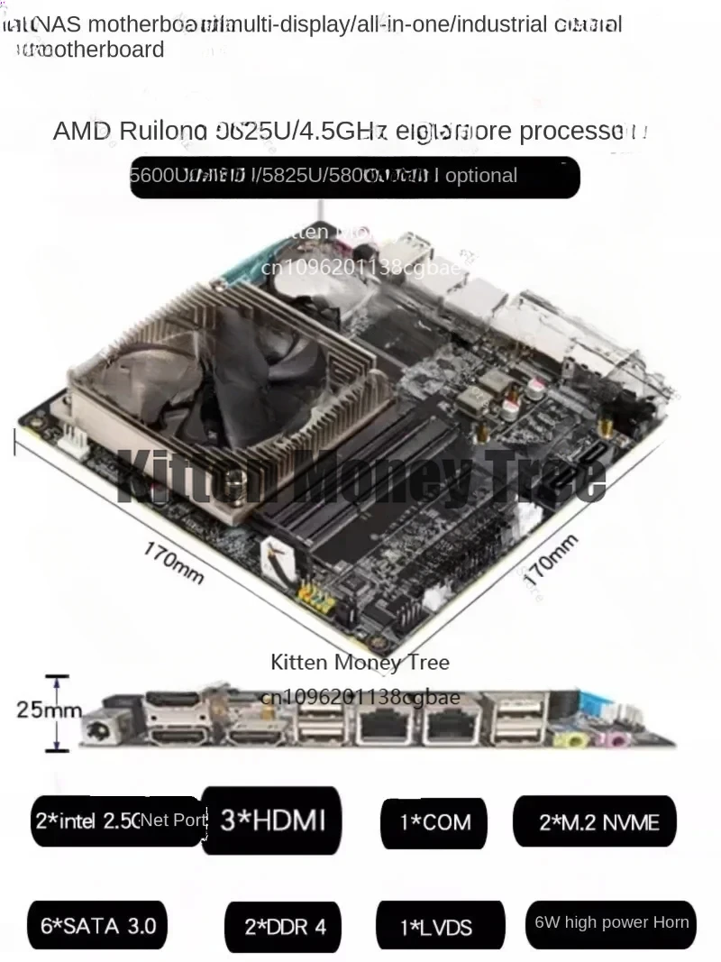 

Ультратонкая материнская плата AMD Ryzen R5 R7 5825U 17*17 mini itx, универсальная материнская плата NAS промышленного управления