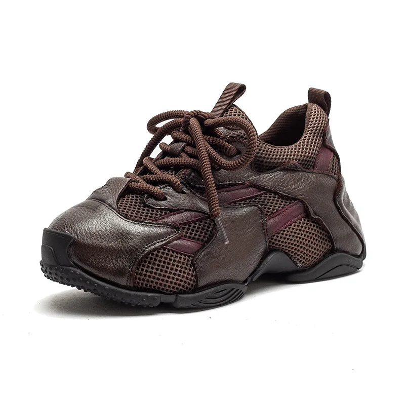 

Women's Fashion Casual Sport Shoes Breathable Layer Cowhide Thick Bottom Heightening Dad Shoes Autumn Versatile Shoes