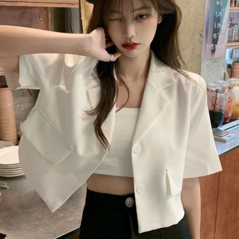 Blazers Women Solid Loose Short Sleeve Ulzzang Summer Thin Casual Streetwear Fashion All-match Simple Cozy Ins Popular