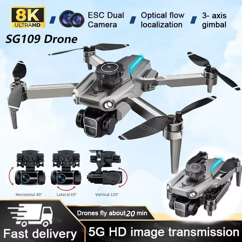New SG109 Drone 8K HD Dual Camera 5G GPSWifi Professional Photography Optical Positioning Foldable Quadcopter RC Drone Toys Gift
