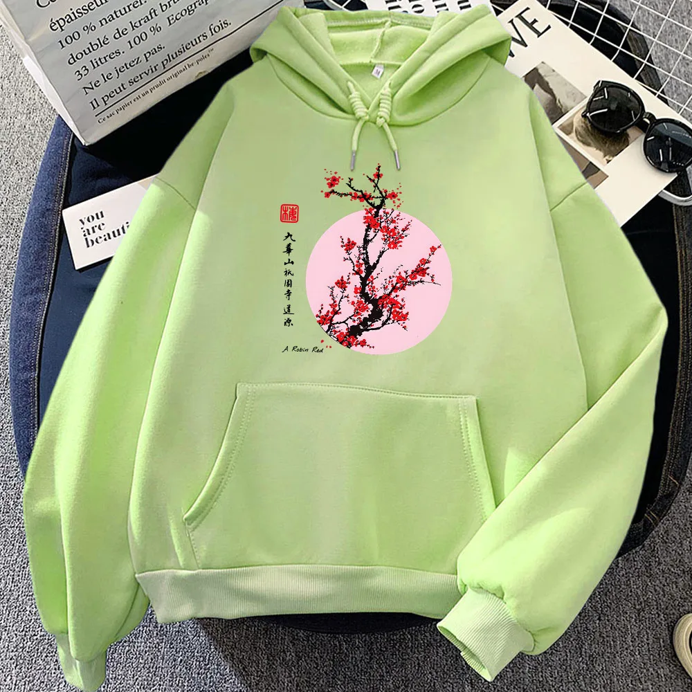 Japanese Blossom Sakura Printing Hoodies Casual Winter Fleece Hooded Pullovers Sudaderas Women/Men Clothing Flowers Graphic Tops