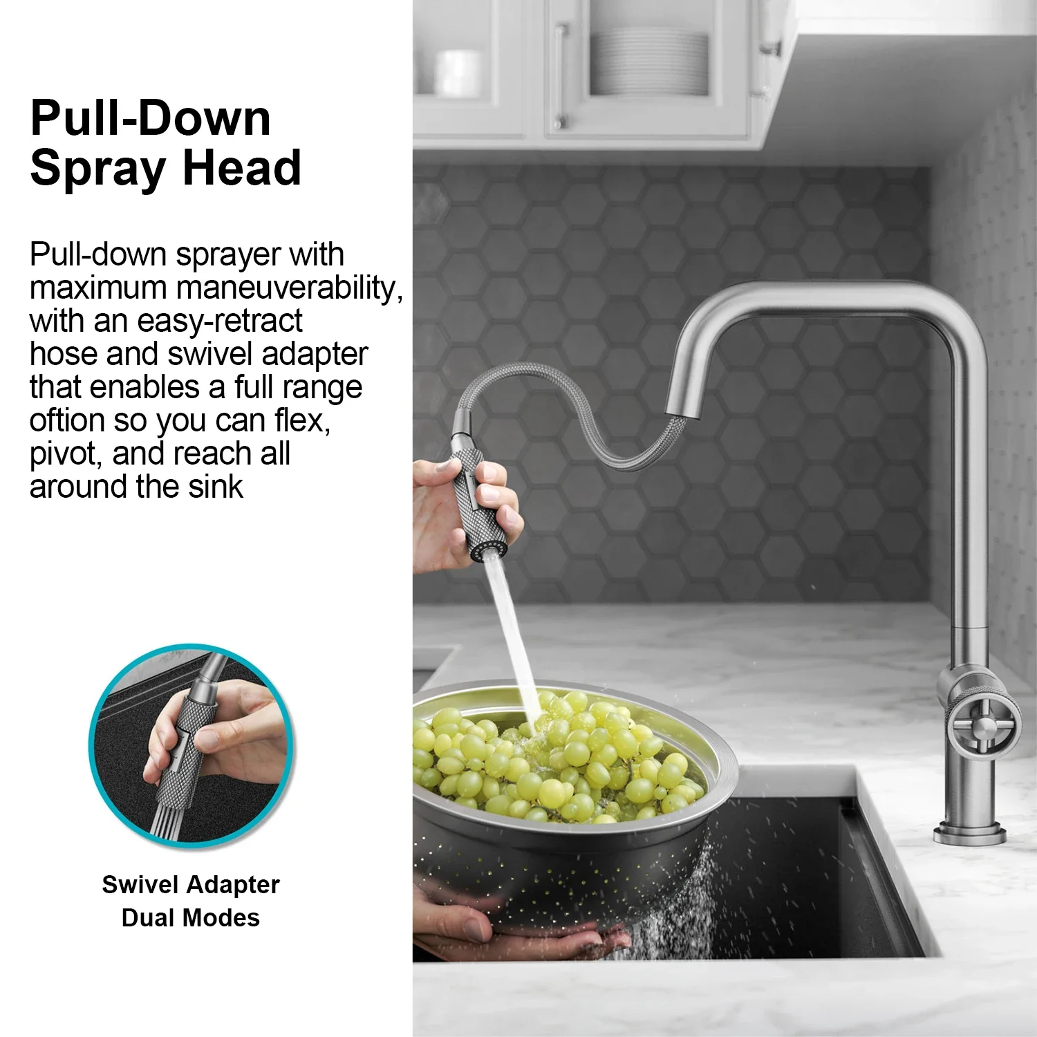 Tradisional dipoles krom industri Pull-Down Sprayer satu Knurled menangani keran dapur