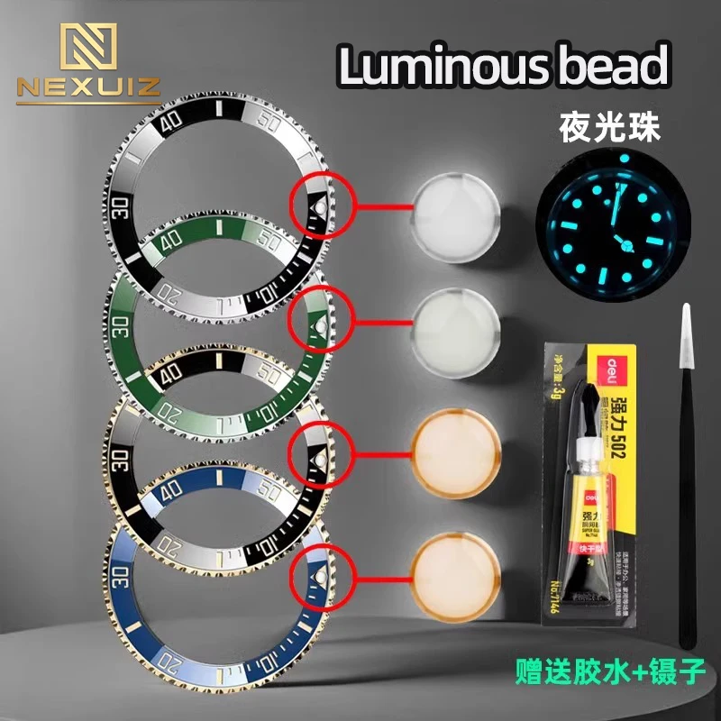 Luminous pearl For Rolex Watchband Ghost King Blue Green Black Water Ghost Luminous Beads Drill the outer ring ceramic turntable