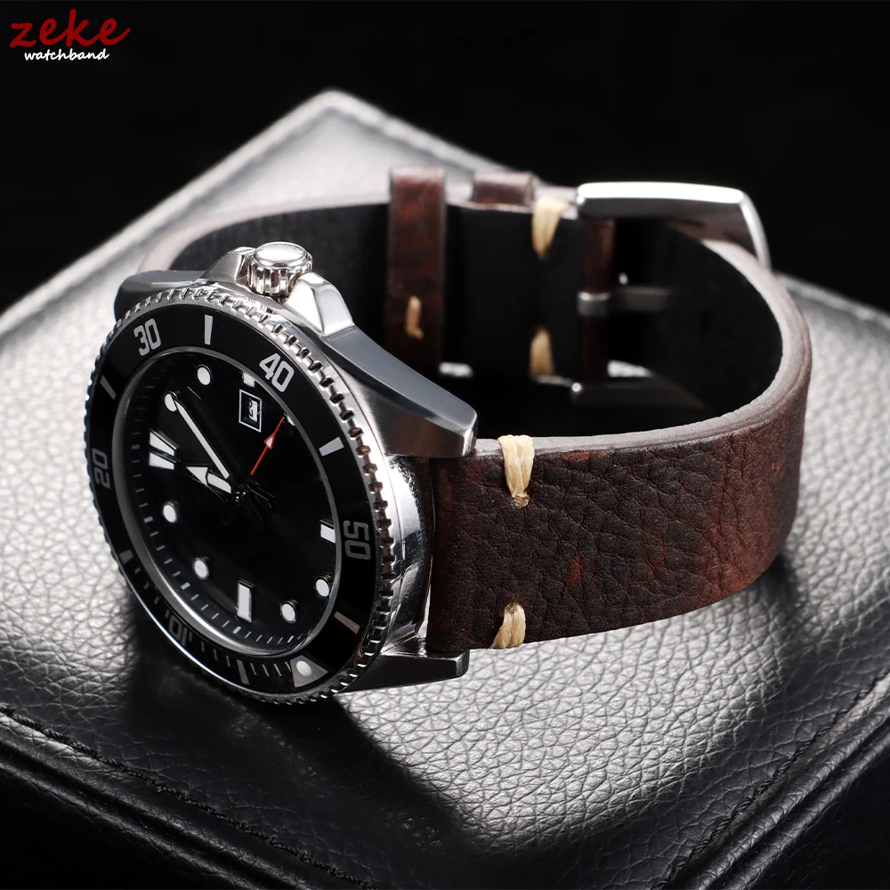 Handmade Genuine Leather Watch Band Retro Brown Black 18/20/22mm Straps Soft Men's Cowhide Bracelet Accessories with Pin Buckle
