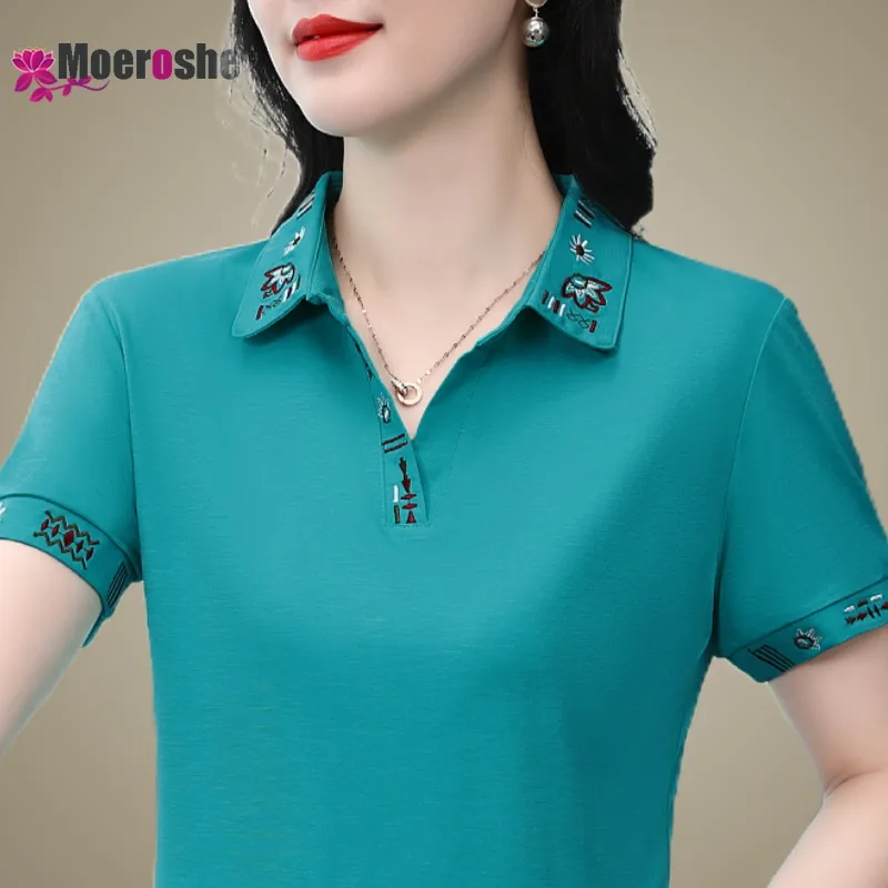 Summer Women's Embroidered Polo Shirt T-shirt Top Youthful Woman Clothes Tops Shirts Basic T-shirts Golf Clothing Pulovers Lady