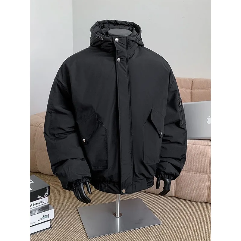 

Bla Hooded Jaet Thiened Cotton Pilot Coat for Men Winter Warm Casual Sle Youth ular Bomber Workwear Outerwear