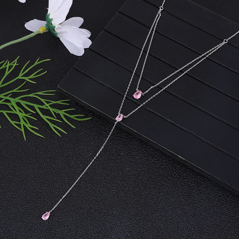 Luxury Double Layer Long Pendant Waterdrop Choker Necklace For For Women Wedding Bridal Cubic Zircon Dubai Jewelry N150