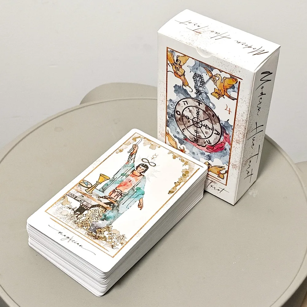 Baralho de Tarot Moderno com Relevo Duplo 12*7cm - 78 Cartas de Tarot em Aquarela Baseadas em Imagens RWS - Cartas de Divinação Estéticas
