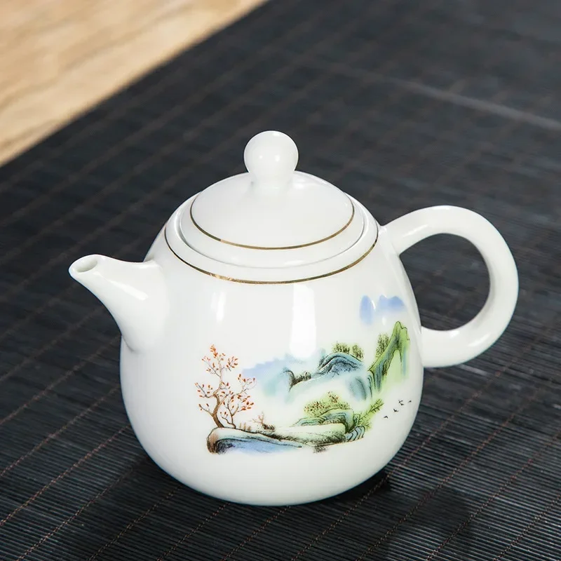 White Porcelain Teapot Exquisite Enamel Color Teapot Samovar Puer Tea Pot and Cup Set Tea Brewing Kettle Yixing Clay Kettle Pots