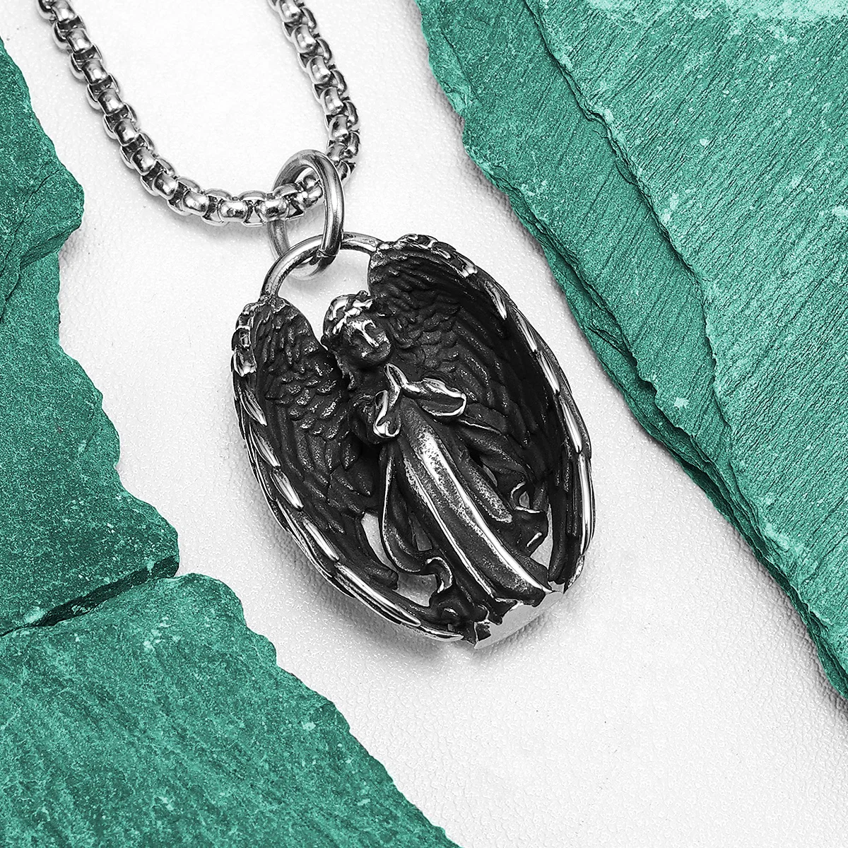 Angel Wings Patron Saint Amultes Stainless Steel Men Necklaces Pendant Chain Punk For Women Fashion Jewelry Gifts Wholesale