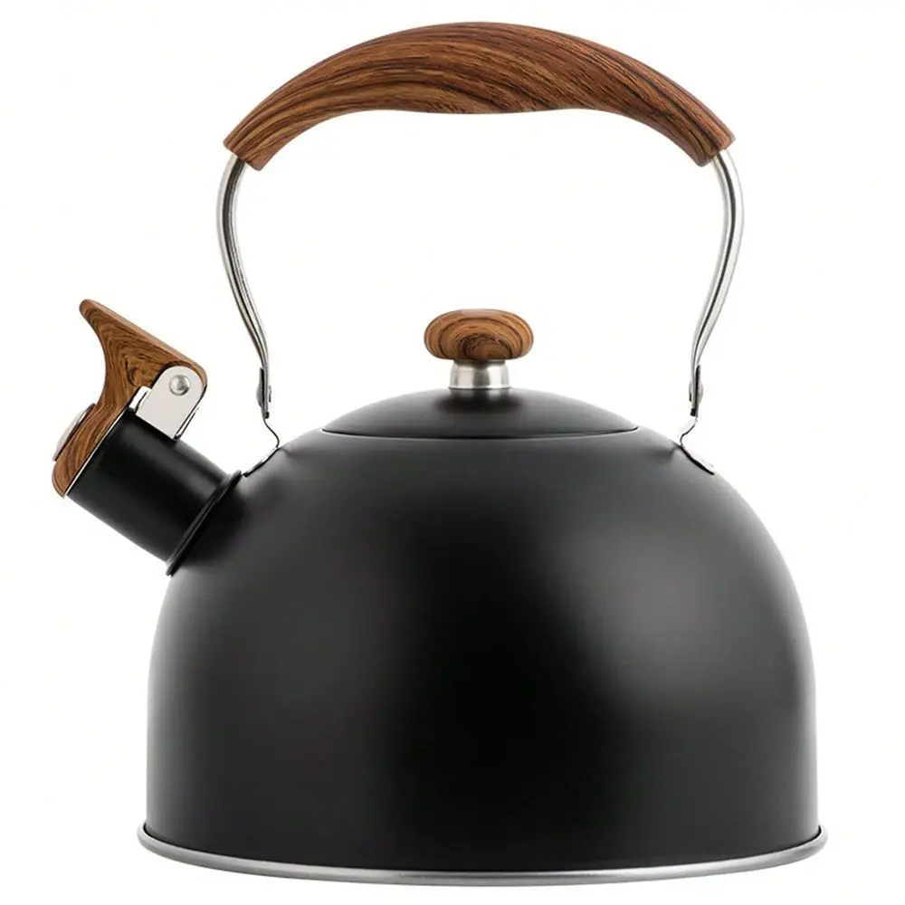 

OZ 2.5 Liter Whistling Tea Kettle Pots For Stove Top Stainless Steel With Wood Pattern Folding Handle, Loud Whistle For Tea, Co