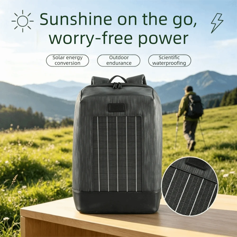 Large Capacity Solar Backpack Wear Resistant Waterproof Travel Backpack Built In USB Ports Solar Powered Laptop Backpack Men