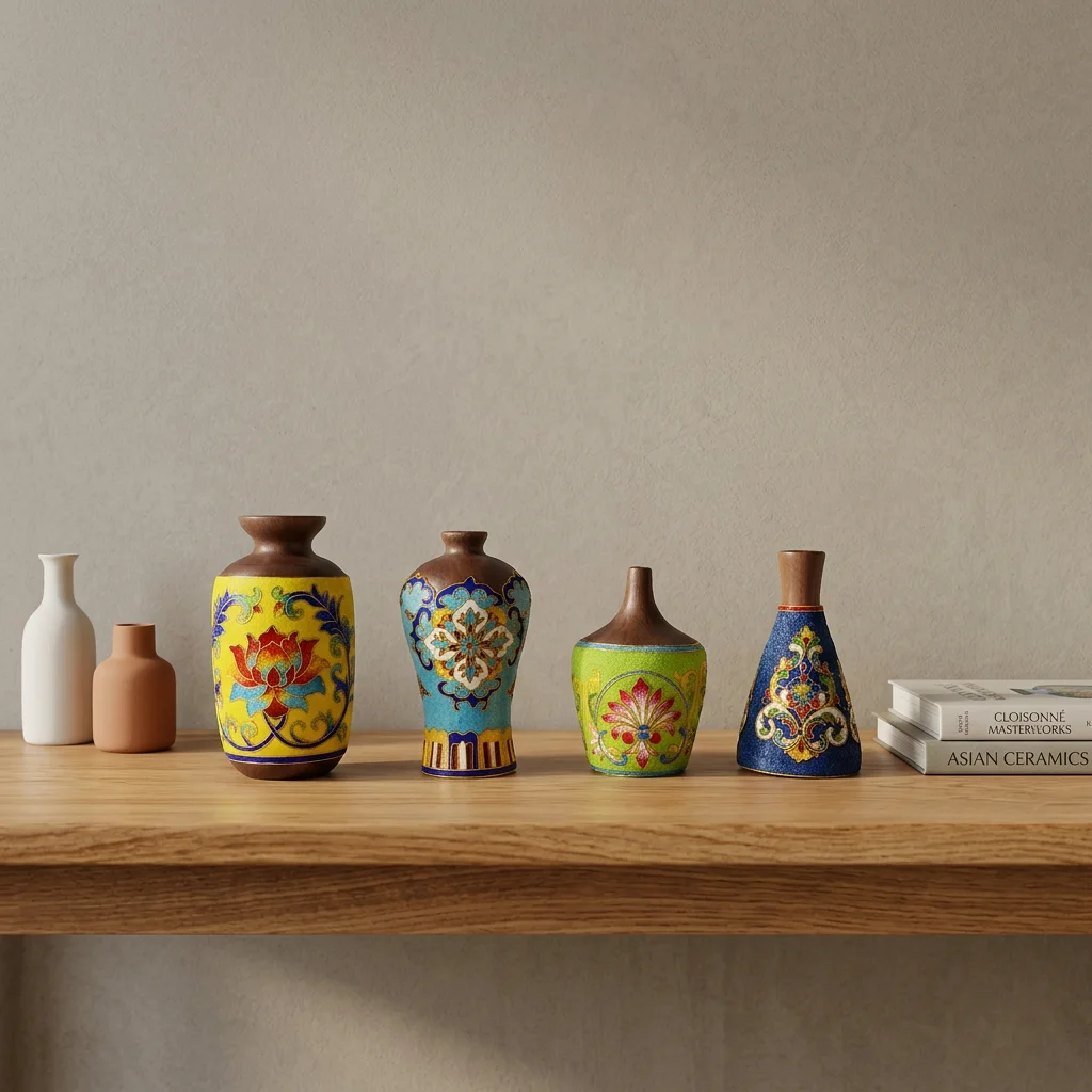 Luxury Wood & Enamel Craft Small Vase, Oriental Art Tabletop Ornament for Living Room