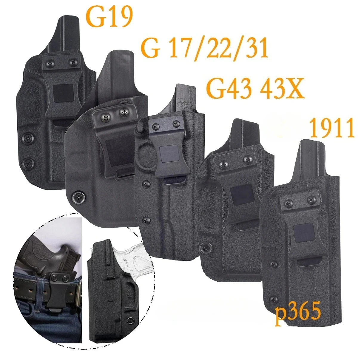 

Tactical Inside Waistband Concealed Carry Holsters for GLOCK 17 19 22 26 43 43X Belt Clip Single Double Stack Right Hand Pouch