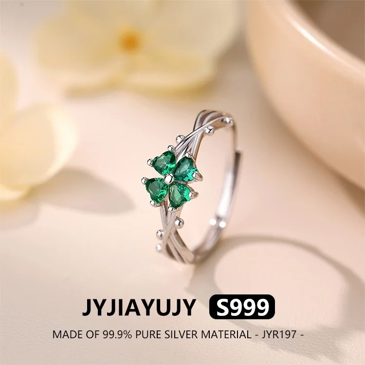 

JYJIAYUJY 100% Whole Original Pure Silver S999 Adjustable Ring In Stock Four Leaf Clover Fashion Jewelry Gift Daily JYR197