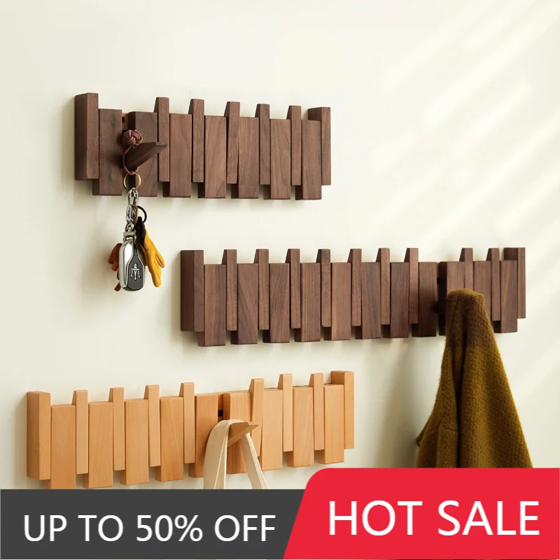 Creative Piano Keys Solid Wood Coat Racks Wall Mounted Clothes Storage Hangers Entrance Hall Clothing Organizer Hanging Hooks