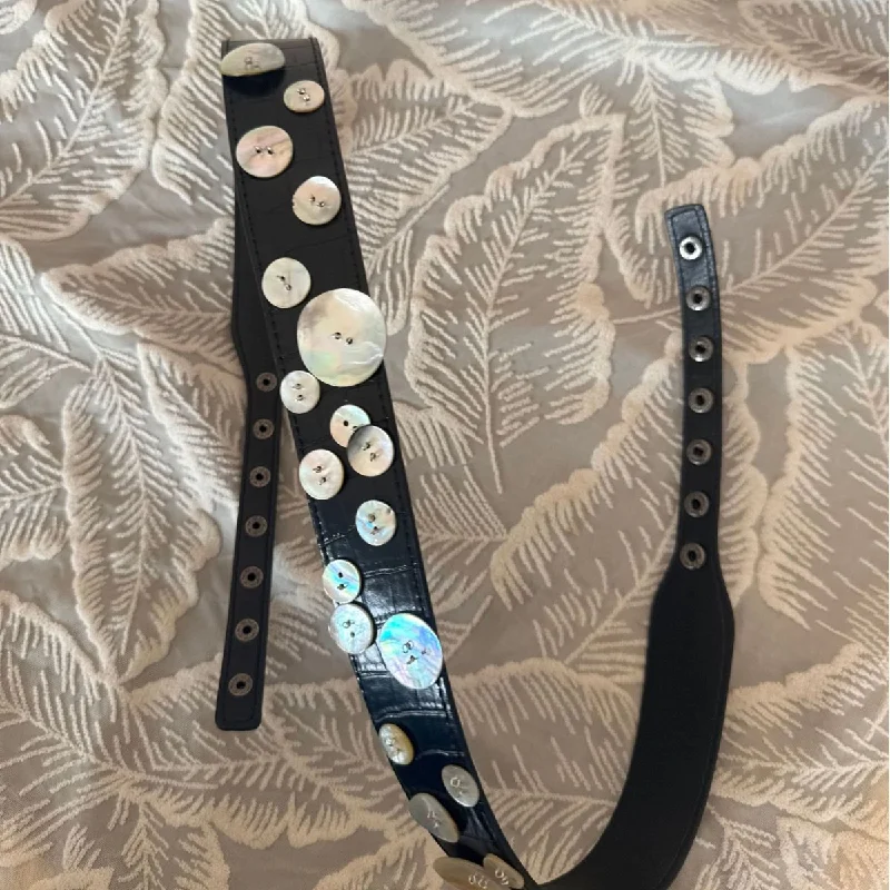 Y2k Shiny Pearl Shell Button Belt Vintage Black Croc Embossed Waist Belt Boho Chic Punk Jeans Waistband  Fashion Accessories