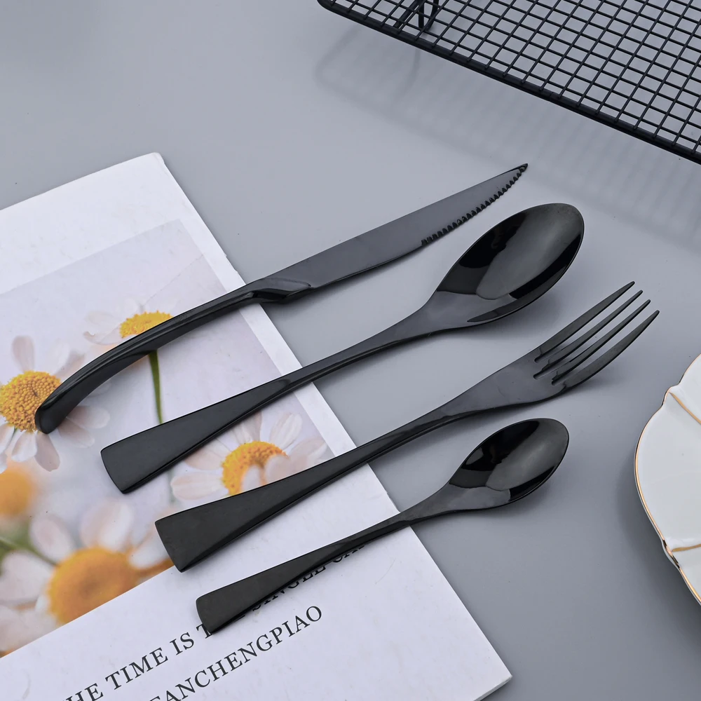 AJOYOUS 24pcs Cutlery Mirror Set Stainless Steel Knife Fork Spoon Tableware Western Kitchen Dinnerware Western Flatware with Box