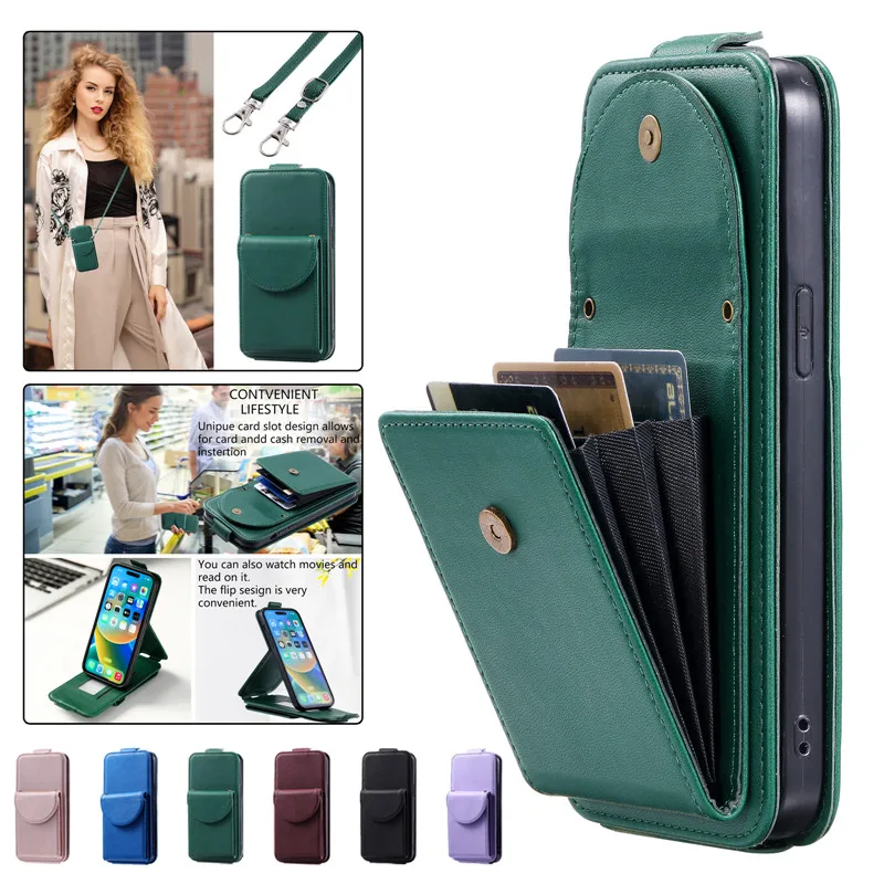 

Lanyard Leather Wallet Card Phone Case for HuaWei Mate 60 Pro 20 Lite 10 P40 P30 P20 Plus P10 Honor X6A Wrist Rope Flip Cover