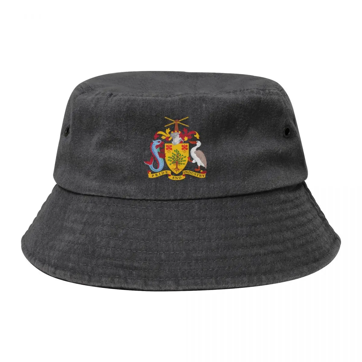 

Coat of arms of Barbados Bucket Hat Golf Hat Anime Snapback Cap Hat Beach Women's Beach Outlet Men's